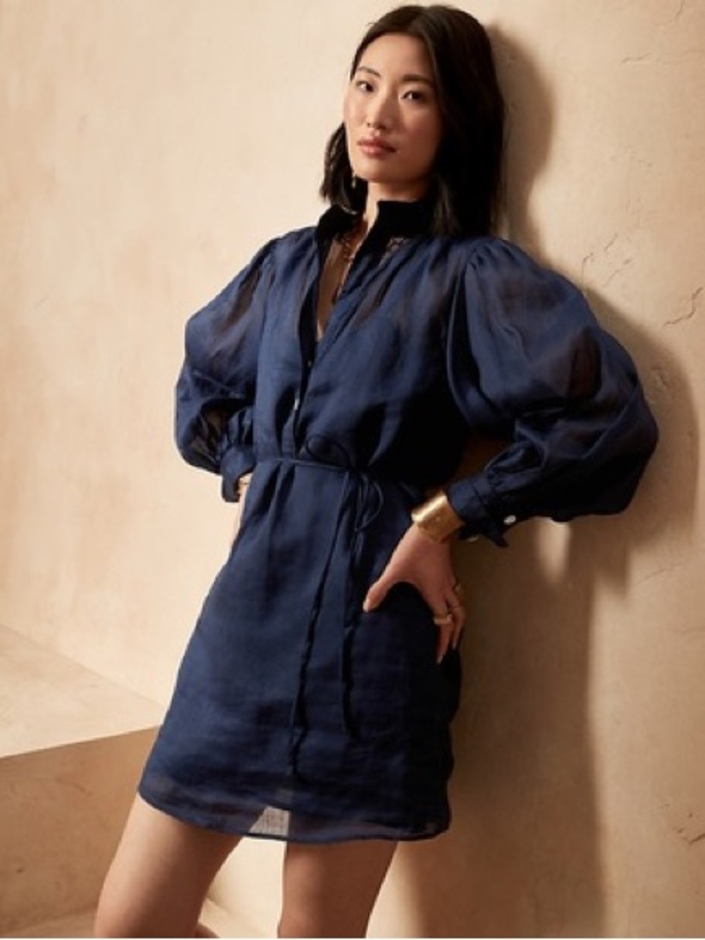 Banana Republic Navy Puff-Sleeve Mini Dress